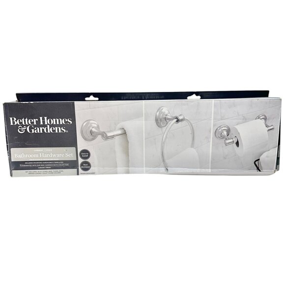 Better Homes & Gardens Cameron 3-Piece Bathroom Hardware Set Chrome Finish NEW - Picture 1 of 11